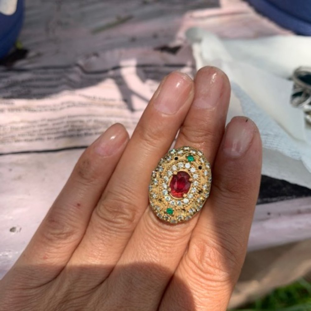 Turkish style & ruby sterling silver ring